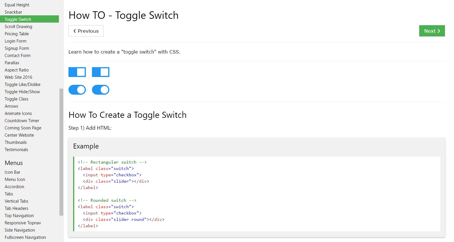 How to  provide Toggle Switch